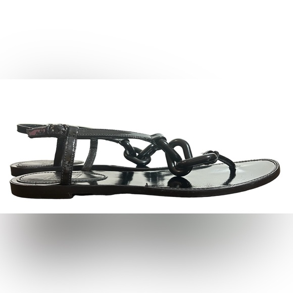 BURBERRY Black Link Patent Leather Chain Thong Sandals EU 39 US 8.5 Flats - Picture 10 of 11